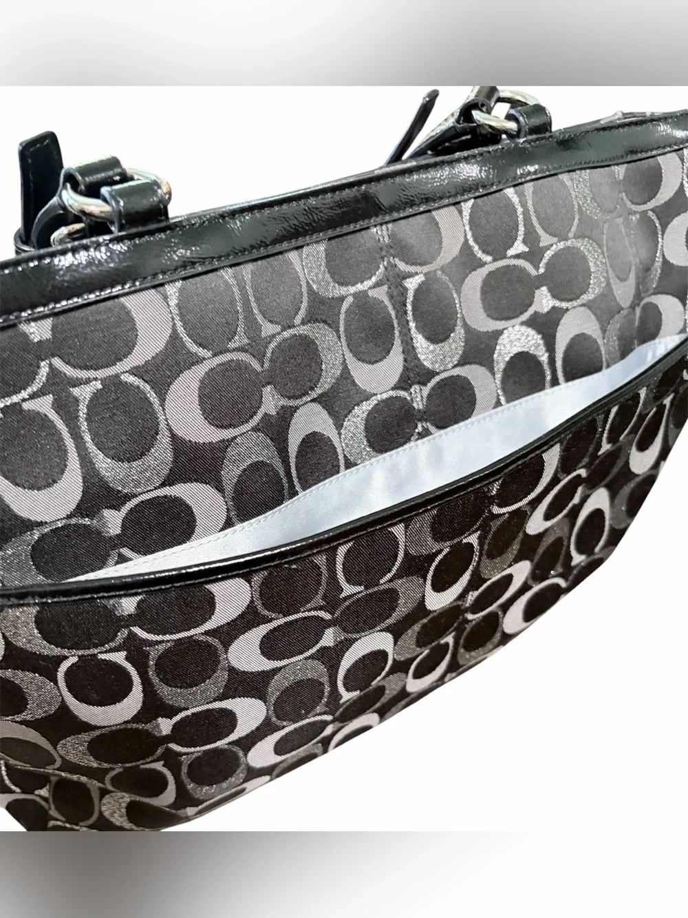 Coach Black and Silver Signature Jacquard Tote